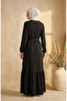 Bubble Fabric Dress with Elastic Sleeves and Belt 0510-06 Black - 5