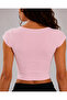 Women's Pink V-Neck Lycra Ribbed Short Sleeve Crop Body - 4