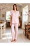 Cherry Pattern Powder Pink Color Shirt Collar Buttoned Short Sleeve Milan Fabric Women's Pajama Set - 4