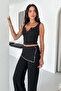 Women's Sequin Stripe Detailed Pareo-Looking Wide-Leg Trousers - 8
