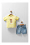 Baby Boy Summer Cotton Denim Shorts Set with Snap Fasteners on the Shoulder (9-18 Months) - 3