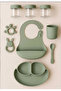 Silicone Baby Feeding Set, Bpa-Free, 9 Pieces, Vacuum Base, Mint Green, Baby Feeding Set