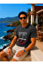 Men's Trend Printed Cotton Anthracite Short Sleeve T-Shirt - 3