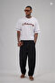Elastic Waist Jacquard Pocketed Baggy Black Trousers - 2