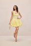 Imported Full Lycra Modal Fabric and Woven Fabric Lined Back Gipe Elastic Mini Balloon Dress-Yellow - 2