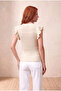 Women's Beige Regular Fit Crew Neck Ruffled Short Sleeve Openwork Blouse Susana - 6