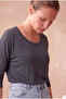 Women's Blue Viscose Relaxed Fit Crew Neck 3/4 Sleeve Drop Shoulder Blouse Lia - 3