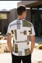 Men's Tan Brown Square Pattern Flexible Crepe Wrinkle Fabric Slim T-Shirt 26Etshkrin - 3