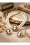 Double-Layer Retro Rhinestone Faux Pearl Choker with Earrings Set - 5