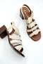 Elastic Metal Buckle Detailed Heeled Shoes Women's Sandals Beige - 4