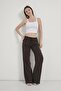 Women's Brown Wide-Legged Tencel Trousers with Elastic Waist and Drawstring - 3
