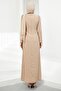 Beige Draped Crepe Evening Dress with Stone Waistband - 5