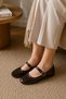 Women's Buckle-Strapped Shiny Leather Metal Stone Detailed Stylish Daily Ballerina Shoes - 3
