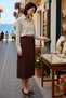 Women's Midi Length Viscose Ribbed Knitted Skirt with Tie Detail, Comfortable Cut, Soft Texture, Casual Modern - 2