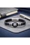 Snowy Obsidian Rondela Natural Stone and Leather Steel Men's Bracelet - 21 cm - 4