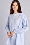 Relax Fit Crew Neck Seersucker Textured Long Sleeve Light Blue Tunic D4145Ax26Sm