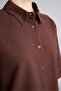 Oversized Linen Blend Short Sleeve Brown Shirt F6377Ax26Hs - 4
