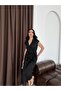 Black Jacket Collar Double-Breasted Midi Dress - 3
