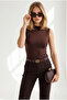 Women's Bitter Brown Sleeveless Backless Lace Detailed Blouse Blz-19003391 - 2