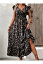 Women's Floral Patterned Double Breasted Collar Short Sleeve Elastic Waist Dress - 2