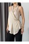 Beige double-breasted blouse with buckle detail and halter neck - 5