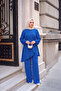 Women's V-Neck Waist Tie Set Blue - 2