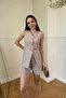 Women's Stone Color Collarless Vest Shorts Set - 3