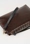 Women's Bellis Knitted Bitter Brown Lined Faux Leather Wrist Strap Portfolio Handbag and Clutch Bag