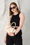 Women's linen leather shoulder bag with lock detail - mini gold - 3
