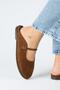 Felicia Women's Genuine Leather Flat Elegant Buckle Tan Slippers - 7