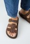 Borde Women's Genuine Leather Scarf and Buckle Nubuck Brown Slippers - 8