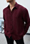 Men's Burgundy Comfortable Fit Long Sleeve Summer Striped Shirt