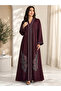 Premium Maroon Embroidered Abaya with Floral Stone Work