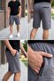 Men's Smoked Gray Three-Pocket Zippered Compact Combed Cotton Waist Drawstring Elastic Cotton Shorts 26Esrth379 - 5