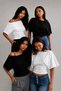 Qlay 4LÜ Women's Waist-Fitted Wide-Sleeve Natural Viscose Blouse - 2Black 2White Soft Textured Stylish Summer Crew Neck - 2