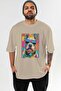 For Dog Lovers 63 Front Dog Printed Beige Oversize T-Shirt 100% Cotton Unisex Dog Lover Premium Design - 2