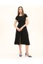 Women's Black Poly Waist Skirt Slit Casual Dress - 2