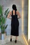 Double Fabric Strapless Pencil Dress with Shawl Detail - Black - 5