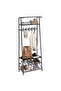 Coat Stand with Shoe Storage Bench 180x60x29cm, Single Row Hooks + 4-Tier Storage Rack, Space-Saving Hall Tree for Small Hallways,Wood & Metal Frame, Freestanding Entryway Organiser, Black - 3