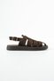 Kaiser Women's Gold Buckle Light Sole Genuine Leather Sandals Brown Suede