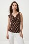 Coffee Degaje Collar Zero Sleeve Polka Dot Buckle Blouse 098 - 2