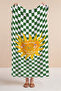 Sun-Themed Checkered Beach Towel Coverlet - Bohemian Green Yellow Modern Quick-Dry Microfiber Towel Coverlet
