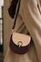 Burgundy Light Mink Women's Round Buckle Cross Strap Shoulder Bag Daily Stylish Use Saddle Model - 5