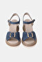 Women's Blue Suede Genuine Leather Strap Buckle Straped Wedge Heel Daily Sandals - 4
