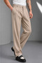 Men's Beige High Waist Pleated Wide Leg Baggy Fabric Trousers Rf0379 - 4