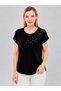Plus Size Shoulder Stone and Pearl Embellished Round Neck Cuff Detail Short Sleeve Side Slit Blouse - 2