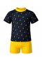 Lightning Patterned Boy's Swimsuit Set Yellow Navy Blue Set of 2