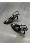 Black Mesh Floral Buckle Women's Heeled Shoes - 5