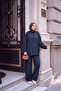 Women's Collar Tie Crinkle Suit Navy Blue - 2