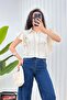 Beige Shirt with Bead Embroidered Sleeves and Ruffle Detail - 3